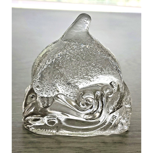 GLASS TEA LIGHT-PARTYLITE-Dolphin Jumping Over Wave-Clear Glass - Picture 1 of 8